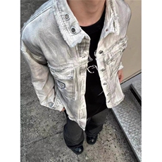 美式高街脏染做旧牛仔夹克男春秋季潮牌嘻哈宽松休闲情侣翻领外套，男装工装外套，四季星座505