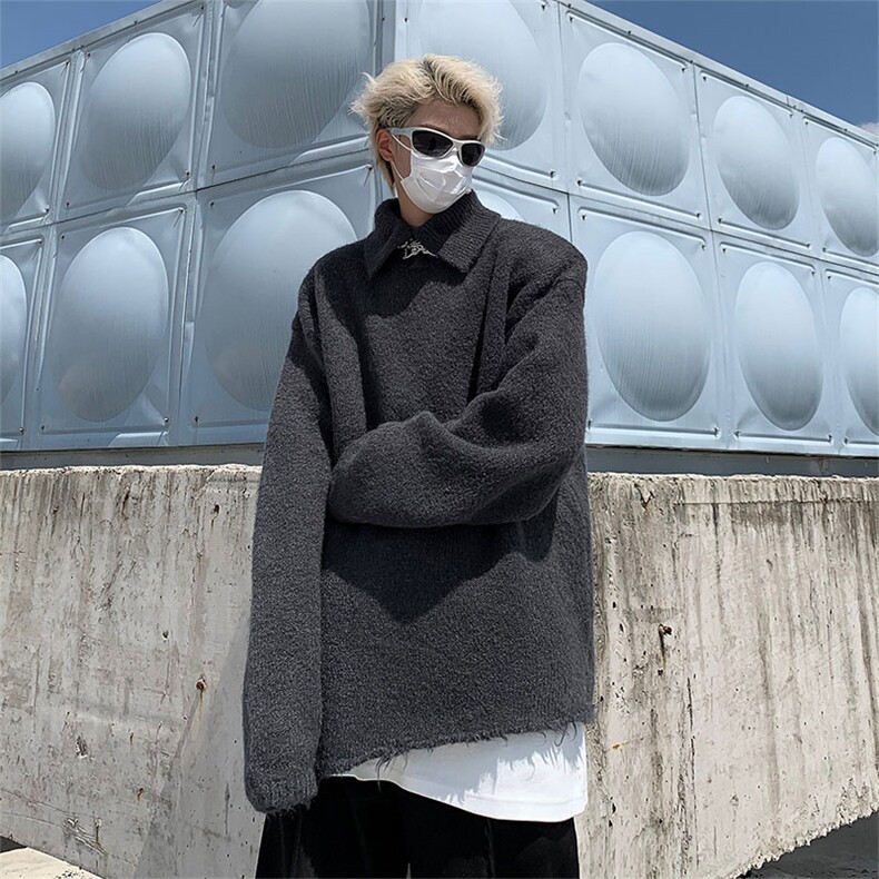港风秋款男立领毛衣蝴蝶别针针织衫鹿毛绒打底外套M9152P55,男装针织衫/毛衣,星座1013-1