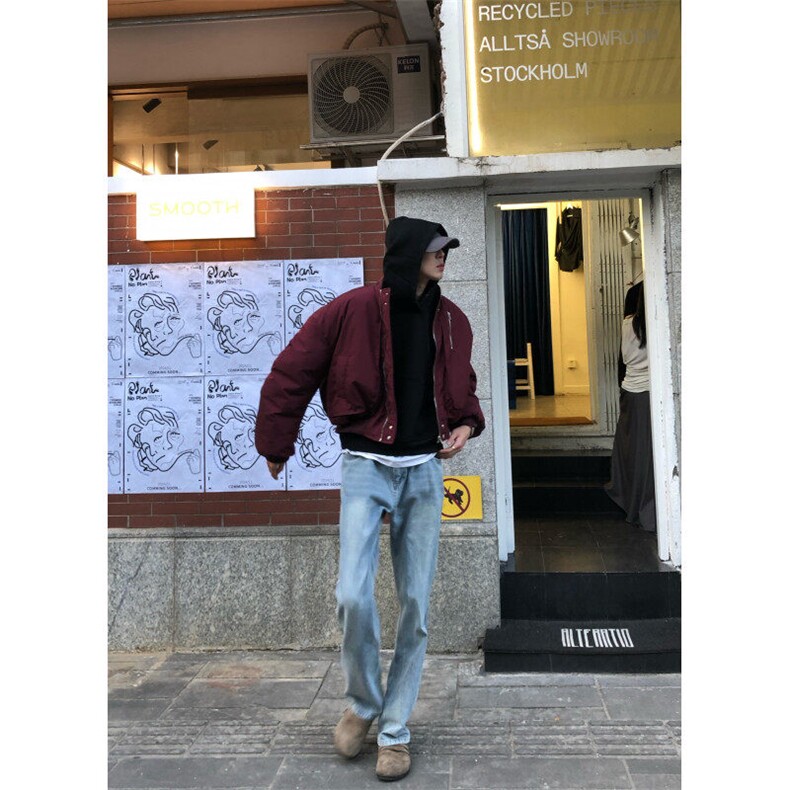 MY10特P128酒红色短款bomber棉服高质量现货，男装棉衣，星座807