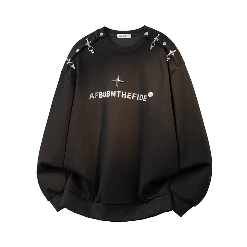 美式金属解构正肩卫衣t恤男潮牌设计感重磅长袖体恤WY187-P65，男装T恤，星座308B-2