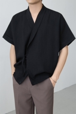小伙无领纯色衬衫男休闲宽松风刺绣衬衣轻熟风A236-82577-P55，男装衬衫，电商A236