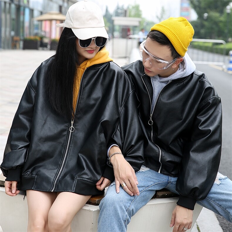 709-JK66-P8520秋新款港风情侣休闲刺绣PU皮衣百搭宽松外套男,男装皮衣,星座709