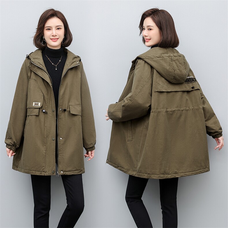 2025年冬季时尚潮流中长款休闲加绒加厚派克服,女装棉衣/棉服,独衣靓