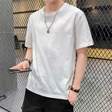 夏季港风大码宽松纯色短袖T恤男圆领纯棉中袖卫衣模灰T9550，男装T恤，星座1207