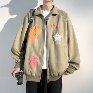 J6618 P68 光影墙 抖音高品质彩色星星印花麂皮绒翻领夹克外套图片