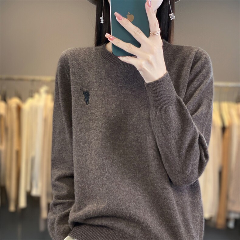 2024秋冬新款羊毛女士纯色圆领羊毛衫,女装羊毛衫,润辉羊绒