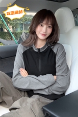 插肩袖德绒撞色拼接立领运动休闲宽松长袖T恤男T24514-特P25控48，男装T恤，电商A001
