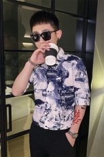 312A-119-P55新款社会小伙中袖衬衫韩版潮流男士五分袖衬衣A，男装T恤，星座312A-5