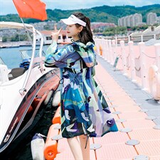 迷彩防晒衣女中长款2023夏新款长袖超仙透气防晒服过膝洋气薄外套，女装防晒衣，可可小西