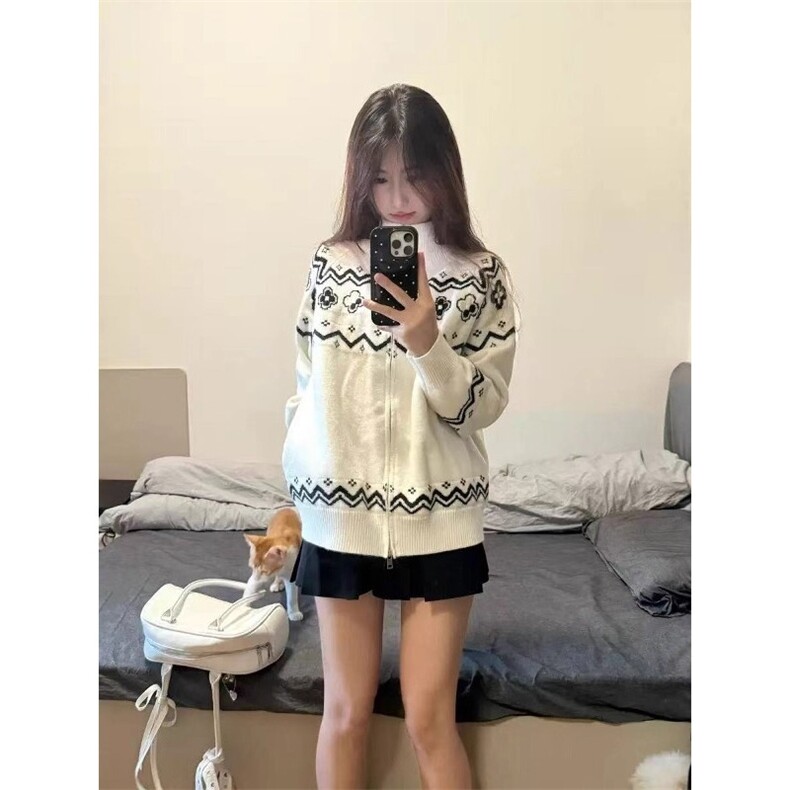 民族风费尔岛宽松开衫立领毛衣男女同款秋冬季针织外套M9575-P62,男装针织衫/毛衣,星座208-5