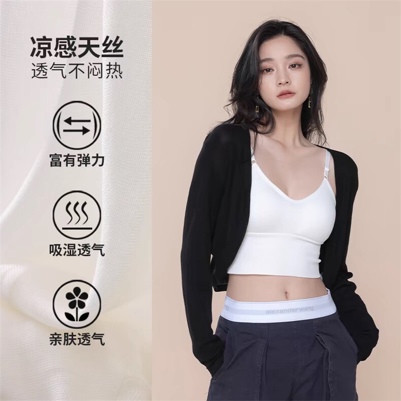 开衫外套女夏季薄款配吊带裙外搭罩衫短款防晒披肩上衣2025年夏季,针织衫/毛衣,尚可儿羊绒