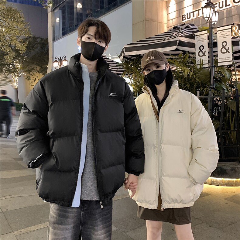 情侣装冬装PU软皮美式撞色棉服logo棉衣休闲外套男女G1102P128,男装棉衣,电商A339