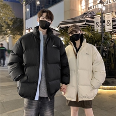 情侣装冬装PU软皮美式撞色棉服logo棉衣休闲外套男女G1102P128，男装棉衣，电商A339