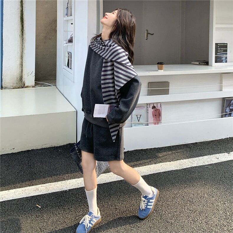 春季卫衣套装两件套卫衣+短裤披肩C111-2602-P170-K278,女装套装/套裙,2C111