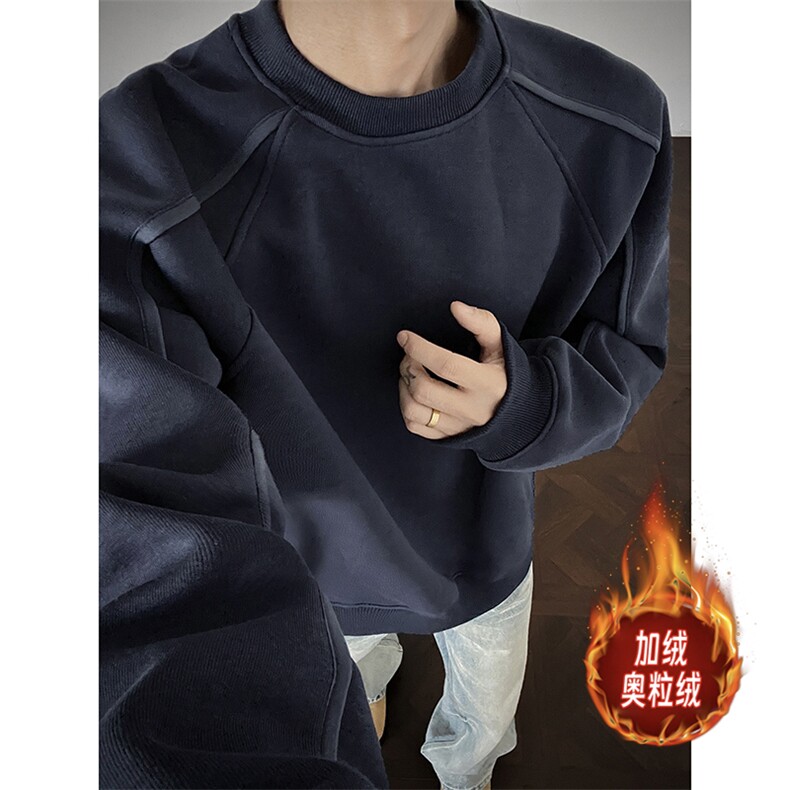 500克重磅拼接结构板圆领卫衣撞色加绒奥粒绒外套 RH5317JR-P57图片