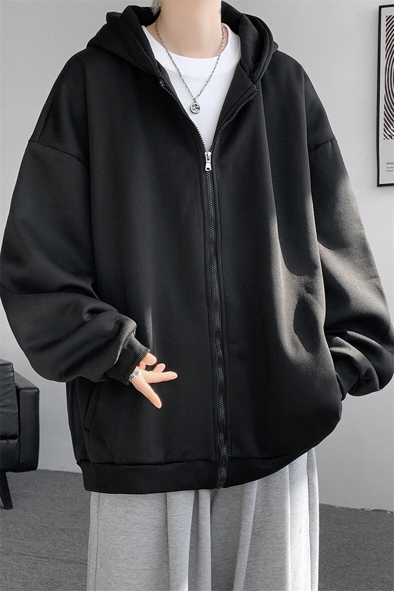 5XL-M潮流大码卫衣男休闲宽松情侣开衫连帽纯色卫衣外套WY07P38,男装卫衣,电商D206-1
