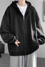 5XL-M潮流大码卫衣男休闲宽松情侣开衫连帽纯色卫衣外套WY07P38，男装卫衣，电商D206-1