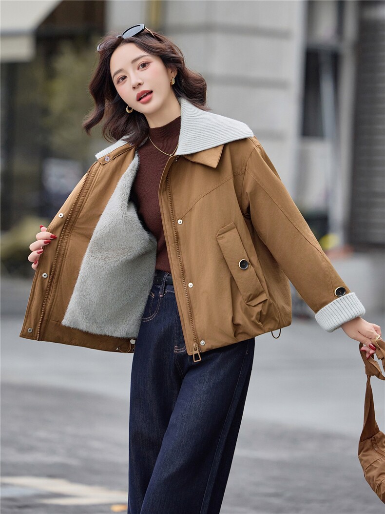 9100时尚针织拼接加绒棉衣外套（送包包）,女装棉衣/棉服,依路服饰