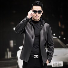 WL1720-1秋冬新款男士皮衣男绵羊皮连帽外套商务休闲男装P700，男装皮衣，电商B360