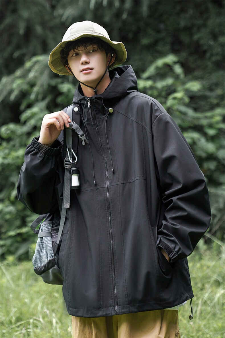 潮牌机能风纯色连帽冲锋衣外套男女春季街头夹克公版绿色冲锋衣,男装夹克,电商A409-1