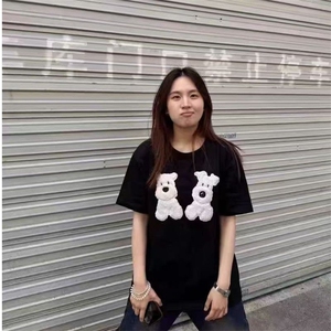 H0433-p35 毛巾绣+贴标 大 短袖t恤女夏季半袖宽松别致上衣图片