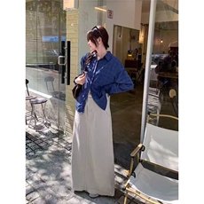 日系气质复古深蓝色格子衬衫女早秋2025新款冷淡系高级感上衣，男装衬衫，星座1210-1