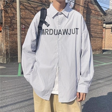 条纹衬衫男字母印花韩版潮流帅2023春夏新款ins宽松外套W4481-P33，男装衬衫，星座412-3