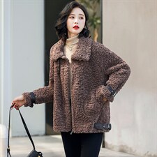 2025冬季新款时尚气质舒适短款仿羊羔毛外套，女装羊羔毛/颗粒绒，阿丹