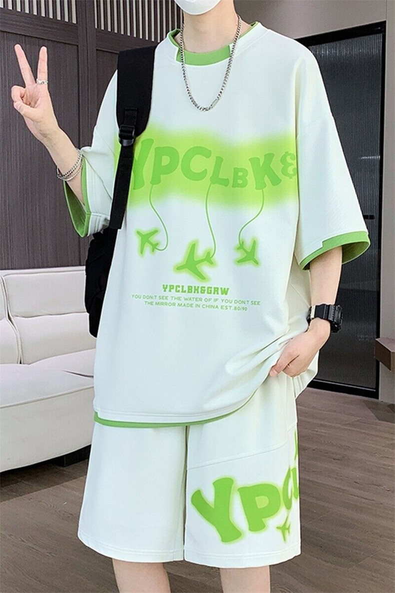 TZ25352-P55夏季休闲T恤短裤男两件套青少年学生运动短袖套装,男装牛仔裤,电商D310B