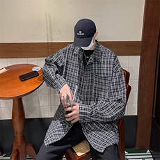 1506/Q3680/P39格子衬衫男士长袖春秋季宽松衬衣外套休闲百搭潮，男装衬衫，星座1506