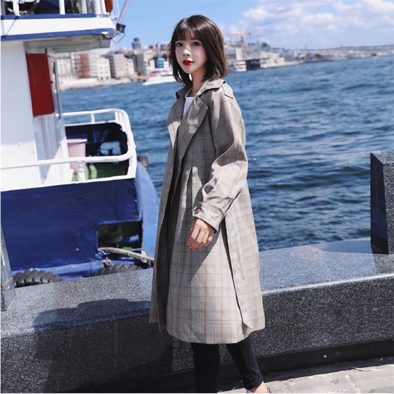 连帽潮流拼接中长款开衫气质时尚休闲双排扣2021年秋季风衣,女装风衣,柒柒家