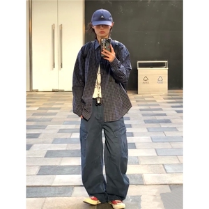【有货】DK395-P40美式复古格子长袖衬衫男女休闲潮流宽松衬衣图片