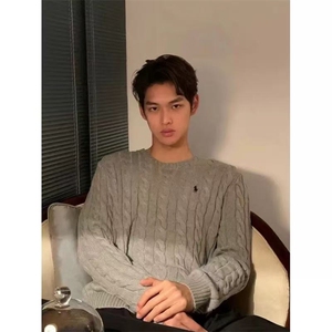 韩麻花纹圆领针织毛衣男2025冬季小马刺绣毛线衣XM06P60