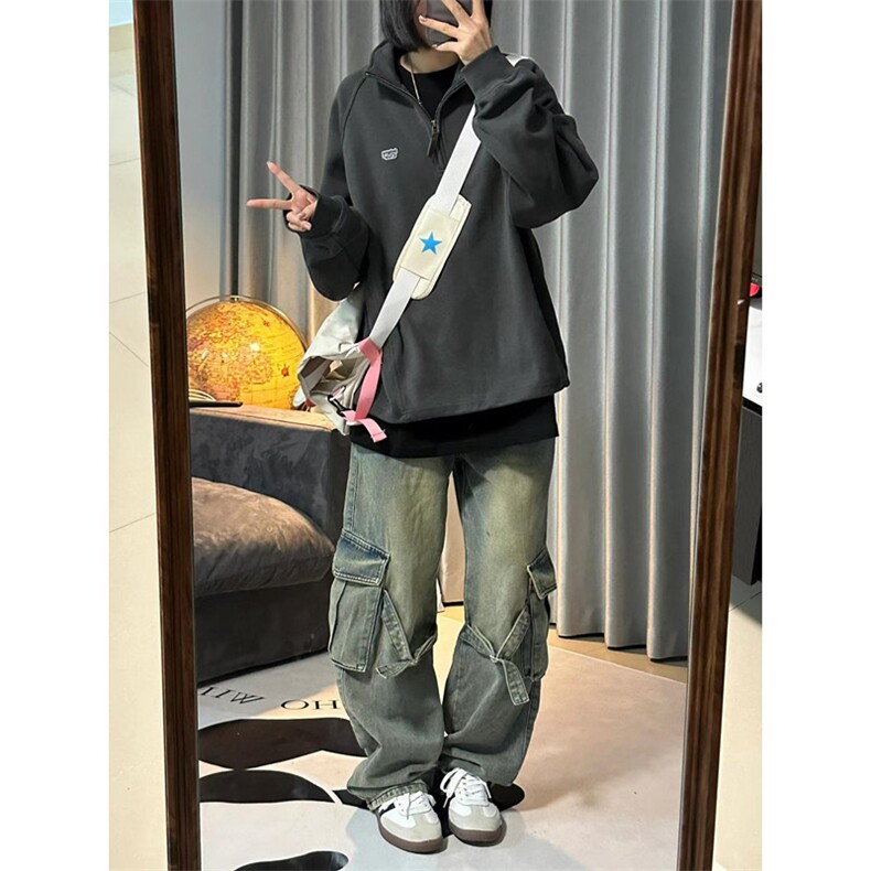 秋季简约刺绣立领半拉链卫衣男潮牌宽松休闲运动上衣WX3230,男装卫衣,星座1116A（原606A-3）