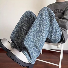 1506-1/GQ0020/P43满印字母提花牛仔裤夏季美式高街裤子，男装牛仔裤，星座1506A