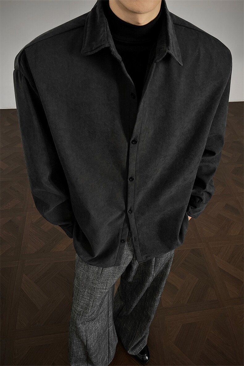 冬季纯色桃皮绒加绒复古保暖日系休闲衬衣男5D3075-TP3569,男装衬衫,电商A102