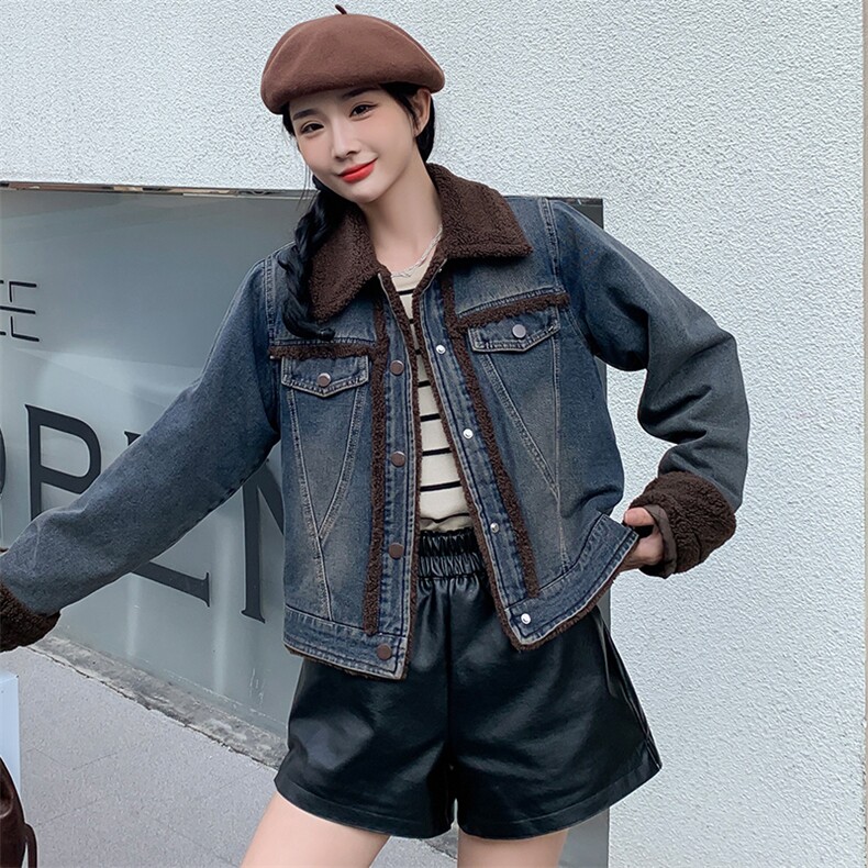 牛仔衣外套女短款2023年秋冬季新款高端洋气时尚欧货加厚牛仔棉衣,女装棉衣/棉服,纯色衣恋