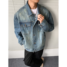 秋冬款男渐变色牛仔夹克衫烫钻金属十字架装饰外套JK1070P90，男装夹克，星座1013-1