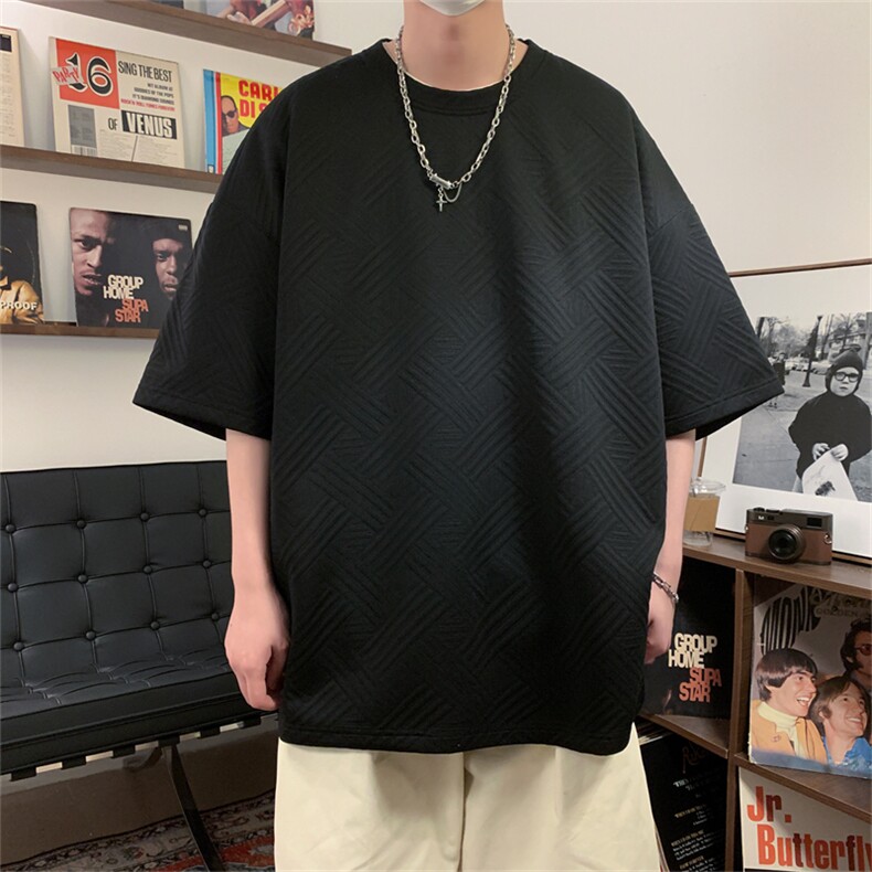 T132/P28重磅华夫格短袖t恤男款夏季2026新款宽松大码体恤衫,男装T恤,电商基地A050