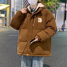 冬季青少年灯芯绒连帽棉衣潮牌羊羔毛加绒加厚棉服外套5305-P85，男装棉衣，电商B306