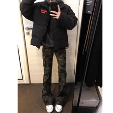抖音得物美式复古迷彩微喇工装裤男款vibe高街裤子修身牛仔裤AK11，男装牛仔裤，电商A443