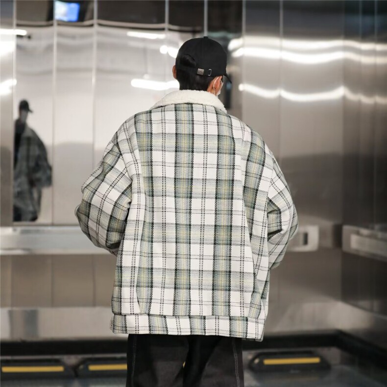 格子羊羔毛棉衣男士冬季加绒加厚潮流棉服外套棉袄TT9018P68,男装棉衣,星座1013-5