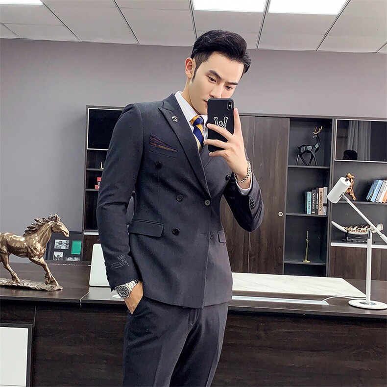 秋冬新款男士刺绣英伦西服套装双排扣西装三件套A470-TZ18,男装西服套装,电商A207