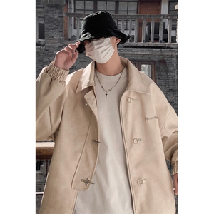 美式港风夹克男大码M-5XL夹克男水洗雪花皮衣男JK8741P130控168图片