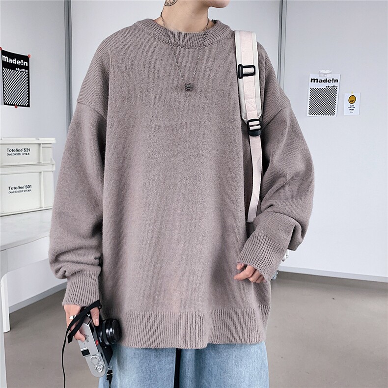 1港风宽松中性情侣潮流纯色大码M-5XL毛衣男外套7979P45加绒P55图片