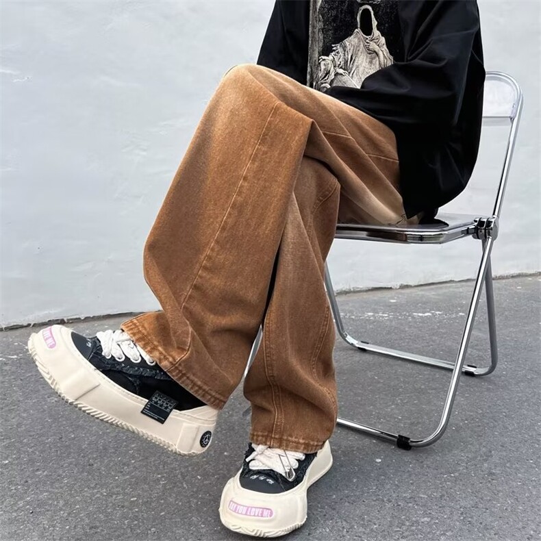 牛仔裤男秋冬季潮牌宽松直筒工装裤子情侣高街阔腿长裤N3130-P43,男装牛仔裤,星座1008-1