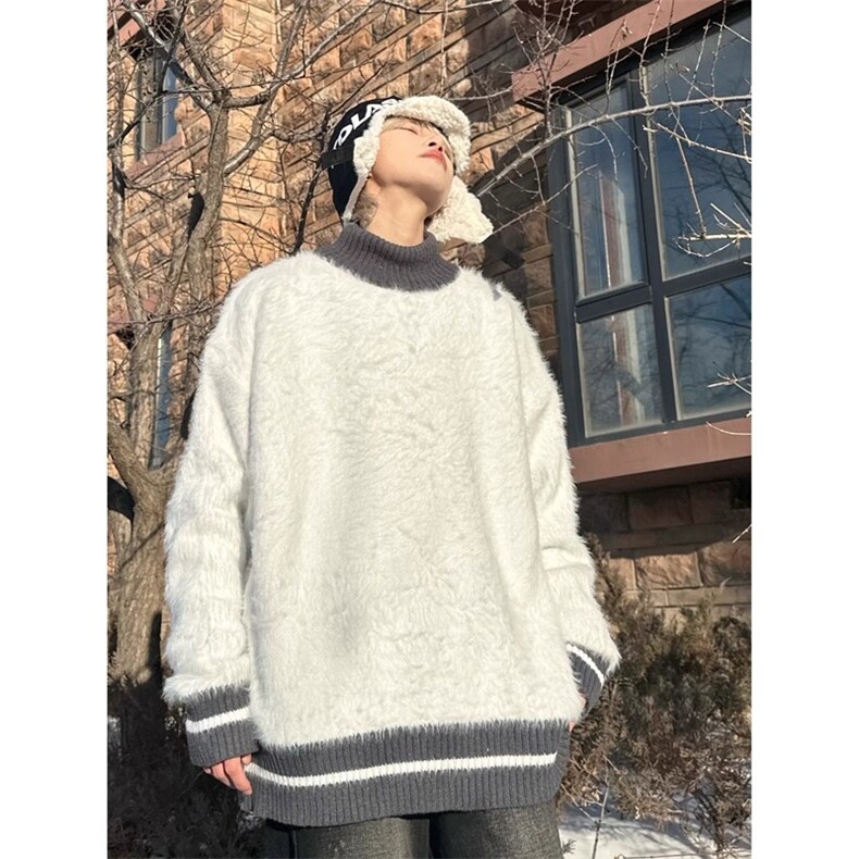 JY670-P57半高领拼接条纹毛衣男女,男装针织衫/毛衣,星座1501-3