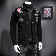 7126冬季新款潮男个性翻领羽绒服个性徽章刺绣白鸭绒外套P315，男装羽绒服，钱塘2010-1