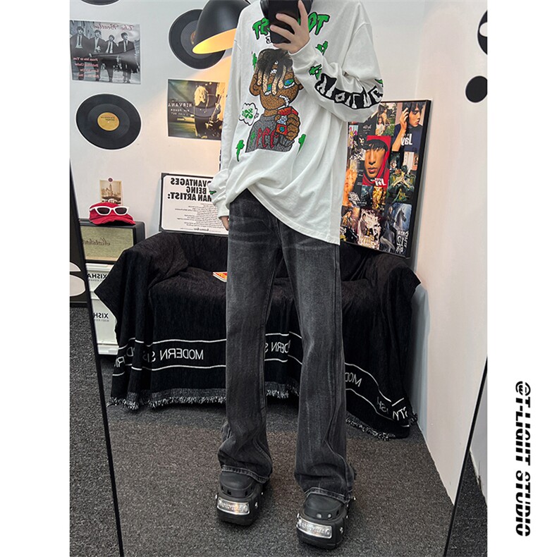B221美式ins高街暗黑重工艺宽松微喇牛仔裤LK23128-P60控78,男装牛仔裤,电商B221