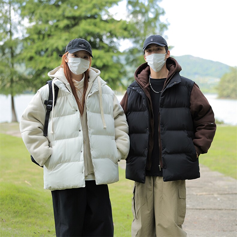 新款假两件棉服男加厚羽绒棉衣情侣款连帽拼色连帽外套M092-P75图片